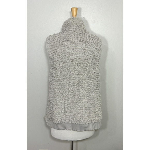 Barefoot Dreams Loop Knit Fringe Cascading Vest Cozy Chic Fleece Bone, XL - Picture 8 of 14
